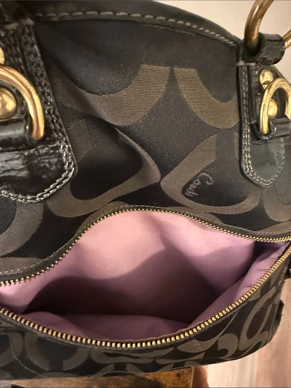 Coach Black Signature Shoulder Bag with Gold Hardware